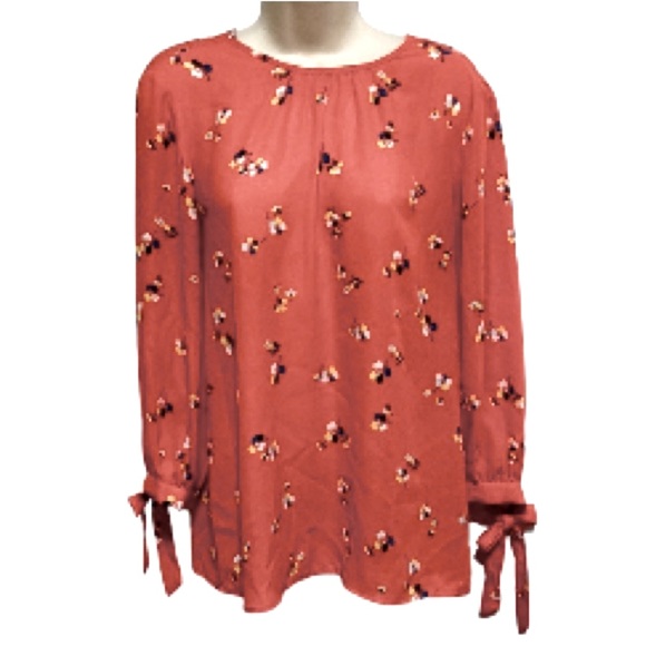 HALOGEN Long Balloon Sleeve Blouse Dreamsicle Orange Floral Womens Small - Picture 1 of 16